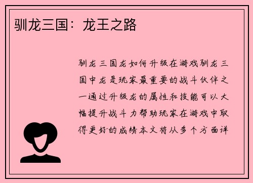 驯龙三国：龙王之路
